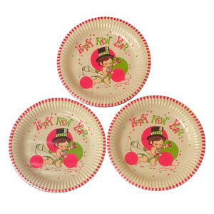 Vintage Happy New Year Paper Plate Lot of 18 7" Sealed Retro Baby Party Decor